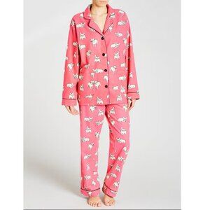 P.J. Salvage Pink Cute French Bulldog Print Cotton Flannel Pajama Set Size M